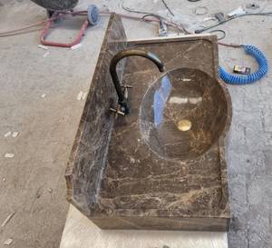 Lavabo de salle de bain en marbre Emperador brun de luxe, durable, écologique, avec crédence intégrée, fait main, naturel - Product Image 5