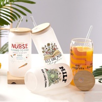 Bouteille en verre borosilicate personnalisée avec logo, couvercle en bambou et paille intégrée, tasse à café en verre de 550 ml, recyclable pour les lattes