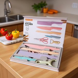 Ensemble de couteaux en céramique pastel Myrva, 10 pièces, lame droite, manche en plastique, finition enduite, couteaux de cuisine - Product Image 2