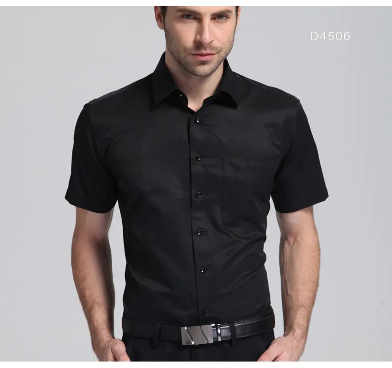 Men's High Quality Dress Stretch Shirt Summer Short Sleeve New Solid Male Clothing Regular Fit Recyclable Shirt