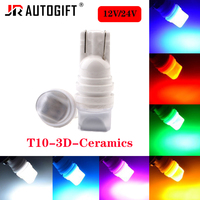 Ampoule LED 24V T10 2835 3SMD 194 168 3D en céramique, lampe de lecture intérieure de voiture 12V, éclairage de plaque d'immatriculation à large couverture, lumière fixe