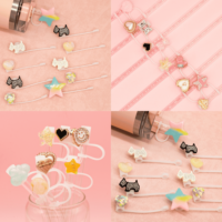 8mm personnalisé en gros réutilisable anti-éclaboussures boire Blingbling paille couverture diamant gemme acrylique cristal fleur Rose paille Topper