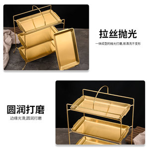 Stainless Steel Serving Tray <b>Rack</b> 3 Tier Rectangular Gold Plated For Hotel Tea Coffee Service - Product Image 5
