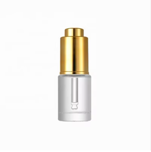 Glass Dropper <b>Bottle</b> Cylinder Shape Clear Body Gold Cap Skin Care Serum Container 10ml - Product Image 1