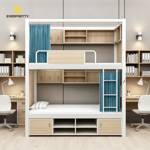 Lit de dortoir, mobilier scolaire, lit superposé moderne en métal pour étudiants universitaires avec échelle et armoire pour appartement - Product Image 3