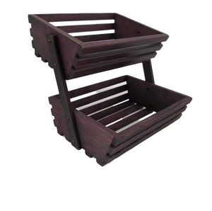 2-Tier Bamboo Fruit Basket Countertop Storage Holder for Fruit, Vegetables, Snacks, Home, Kitchen and Office Natural