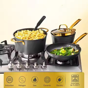 12-pcs poignée en acier inoxydable <span class=keywords><strong>doré</strong></span> stock poêle poêle à Sauce casserole en aluminium antiadhésif batterie de cuisine noir - Product Image 3