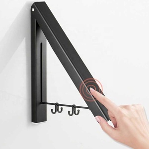 <strong>Wall</strong> Mounted Folding Collapsible <strong>Clothes</strong> <strong>Rail</strong> with Rod, Aluminum Hanging Wardrobe Hanger Racks Dryer - Product Image 3