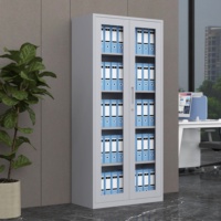 Armario de Oficina Comercial de Acero con Puertas de Vidrio, Archivadores Metálicos Grandes, Estructura KD, Gabinete de Almacenamiento de Hierro para Escuela