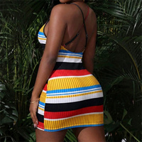 Robe pull mini patchwork arc-en-ciel pour femme, décontractée, sans manches, avec découpes, col rond, moulante et dos nu