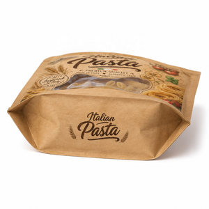 Sachet d'emballage alimentaire personnalisé en papier kraft pour pâtes, avec fenêtre transparente, encoche de déchirement et fermeture éclair refermable - Product Image 5