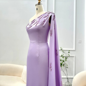 Jancember SCZ158 Satin Doux Lilas Une Épaule Sirène Robes De Soirée - Product Image 4