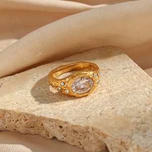 Vintage Colorful Trendy <strong>Summer</strong> 2022 Jewelry Zircon Ring Stainless Steel <strong>Solitaire</strong> Ring Gold Plated Jewelry - Product Image 4