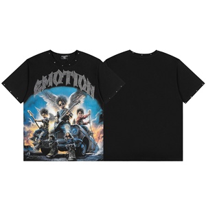 เสื้อยืดโอเวอร์ไซส์แขน<span class=keywords><strong>ส</strong></span>ั้นผ้าฝ้าย 100% ลายกราฟิกประดับเพชร 270 GSM <span class=keywords><strong>ส</strong></span>ไตล์วินเทจ ลุคทำเก่า <span class=keywords><strong>ส</strong></span>ำหรับผู้ชาย - Product Image 3