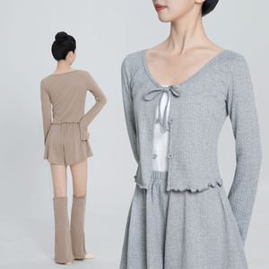 Trajes de baile de <span class=keywords><strong>Ballet</strong></span> <span class=keywords><strong>para</strong></span> mujer, cárdigan de punto con cordones de 3 piezas, pantalones cortos de punto sueltos y calentador de piernas acampanadas, trajes de baile <span class=keywords><strong>para</strong></span> adultos <span class=keywords><strong>para</strong></span> <span class=keywords><strong>Ballet</strong></span> - Product Image 2