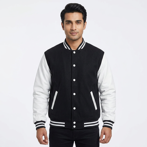 Custom Men's Winter Long Varsity Jacket with Stand Collar and Fleece Material - Product Image 1