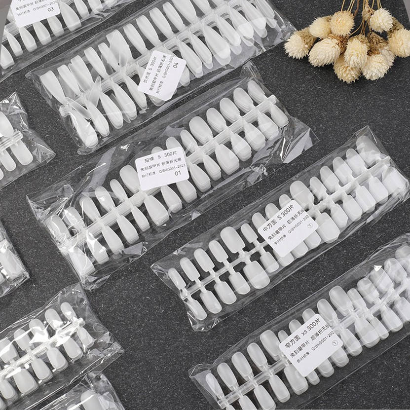 300pcs /bag Matt Clear Press on Nail Tips Full Cover XS/S/M/L Base False Artificial Nails Supplier Bag Transparent Nails
