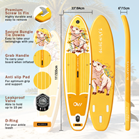Planche de paddle gonflable jaune avec motif cochon mignon, SUP portable de 11 pouces en Drop Stitch pour le yoga, le surf et les excursions, usine OEM