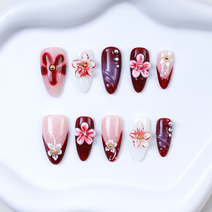 <span class=keywords><strong>Uñas</strong></span> Postizas <span class=keywords><strong>de</strong></span> Gel Pintadas a Mano al por Mayor, Hermosas y <span class=keywords><strong>de</strong></span> Lujo, Diseño Personalizado, 10 Piezas, <span class=keywords><strong>Uñas</strong></span> Postizas Hechas a Mano con <span class=keywords><strong>Flores</strong></span> 3D, Faux Ongles - Product Image 2