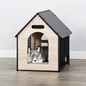 <span class=keywords><strong>Cage</strong></span> pour chien en MDF, niche respirante en métal et en bois, cages et caisses pour chats avec plateau en palette - Product Image 4