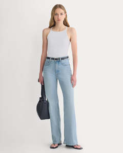 Leduo Customized Women High Waist <b>Light</b> Wash Wide Leg Denim Jeans Vintage Loose Flare Casual Denim <b>Trousers</b> With Pockets - Product Image 1