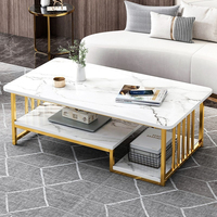 Table basse Dareko en acier à 2 niveaux, motif marbre blanc, design moderne et unique, gain de place, pour salon - Vente chaude