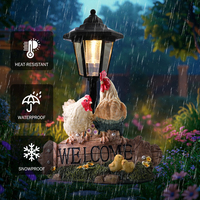 Lampe de jardin familiale solaire en forme de poulet, statue de coq, de poule et de poussins en résine avec inscription « BIENVENUE », décoration de patio extérieur pour la cour et la pelouse