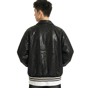 Blouson de moto d'hiver personnalisé pour hommes grande taille en cuir PU, double fermeture éclair, manches longues, coupe-vent, imperméable, motif uni - Product Image 3