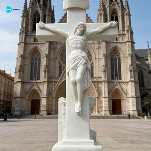 تمثال يسوع المسيح على الصليب من الرخام الطبيعي، مصنوع يدويًا، متين وجديد، مناسب للكنائس، ضمان 5 سنوات، لون حجر طبيعي 100% - Product Image 4