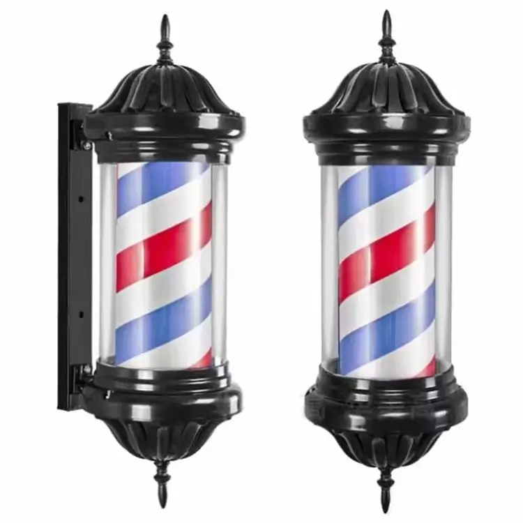 Enseigne de salon de barbier Dongpin rotative classique chromée avec lampe à LED pour salon de coiffure