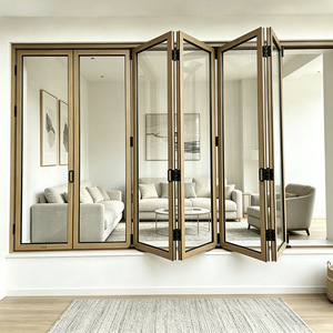 Fenêtre pliante en aluminium imitation <span class=keywords><strong>bois</strong></span>, vitrage pleine vue, pour balcon de villa, taille sur mesure - Product Image 1