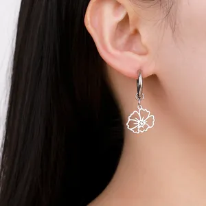 Boucles d'oreilles pendantes Myshape fleurs du mois de naissance pour femme, en acier inoxydable couleur or, créoles violettes, lotus, narcisse, bijoux cadeau - Product Image 3