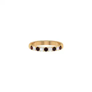 0.75 CT Garnet and Diamond 10K Gold Band Ring Garnet Half Eternity Band Ring for Women