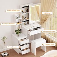 Coiffeuse moderne en MDF écologique avec miroir, tabouret, éclairage LED à luminosité réglable, 6 étagères dissimulées et 4 compartiments de rangement pour maquillage