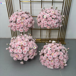 LEDA Pink Rose Baby's Breath Ball Decorative Floral <b>Arrangement</b> <b>Artificial</b> Hot Pink Silk Rose Ball for Wedding Party Events - Product Image 5