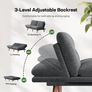 Sofá Cama de Pana, Sofá Convertible en Cama con Respaldo y Reposabrazos Ajustables para Apartamentos Pequeños, Sala de Estudio u Oficina - Product Image 4