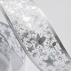 Ruban en organza brillant de haute qualité avec étoiles dorées de 6 cm et bordure filée pour emballage cadeau et décoration de Noël, 10 yards/rouleau - Product Image 4