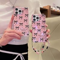 Coque nœud papillon de style coréen pour iPhone 16 Pro Max 15 14/13 7 Plus Design d'ondulation d'eau rose avec artisanat en galvanoplastie pour fille