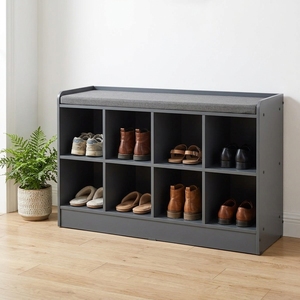 <span class=keywords><strong>Banc</strong></span> à <span class=keywords><strong>chaussures</strong></span> pliable moderne avec coussin, meuble de rangement pour entrée, 8 cubes, mobilier de maison pour l'organisation et le rangement dans l'entrée et le salon - Product Image 1