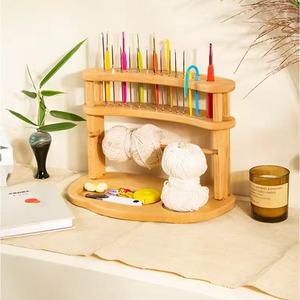 Wooden Desktop <b>Crochet</b> Yarn Storage Rack 3 Layers With <b>Hooks</b> For Craft Organizers - Product Image 1