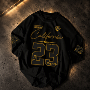 Camiseta Gráfica Vintage de Estilo Urbano para Hombre, Talla Grande, Negra, con Estampado de California <span class=keywords><strong>Los</strong></span> Ángeles King 23, Informal, Mezcla de Algodón, Manga Corta - Product Image 1