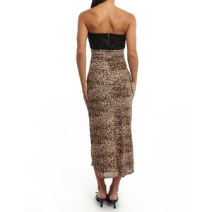 Nuevo Vestido de Fiesta sin Tirantes con Estampado de Leopardo para Mujer, Vestido Midi de Cóctel Ajustado con Abertura Alta y Corsé de Encaje - Product Image 2