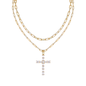 14893 Ins Style Timeless Christian Jewelry S925 Silver Gold Plated Clavicle <b>Chain</b> Necklace Moissanite <b>Cross</b> Pendant Layared - Product Image 1