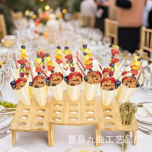 Soporte de madera para conos de helado con brochetas para exhibir postres, estante para servir en fiestas, color madera natural - Product Image 2