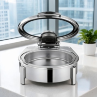 304 Edelstahl Runder Buffet-Speisenwärmer, Kommerzieller Buffet-Ofen mit Glasabdeckung, Restaurant-Hotel-Catering-Ausrüstung DDP