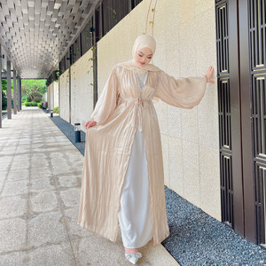 Loriya vêtements musulmans à la mode mince été ouvert Abaya Kimono manches bouffantes dubaï Abaya femmes robe musulmane - Product Image 4
