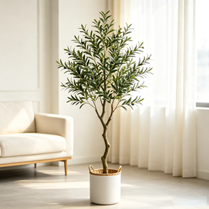 Arbre d'olivier artificiel réaliste de 1,80 m de haut avec fruits, pot et panier, plante d'olivier artificielle pour décoration intérieure, salon, OEM - Product Image 1