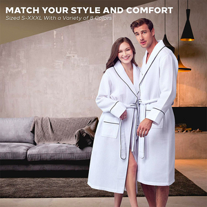 <span class=keywords><strong>Peignoir</strong></span> de bain unisexe 100% coton blanc pour <span class=keywords><strong>homme</strong></span> et femme, en tissu gaufré avec passepoil, idéal pour hôtel et spa - Product Image 2