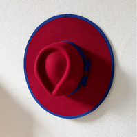 Chapeau melon d'hiver en feutre de haute qualité, bicolore, à large bord, avec nœud bicolore et dessus à effet goutte, style jazz