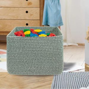 KUYUE Cesto Portaoggetti Moderno ed Ecologico con Manico, Rettangolare, Intrecciato a Mano in Corda di Cotone, Pieghevole, <span class=keywords><strong>per</strong></span> Soggiorno e Bagno - Product Image 2